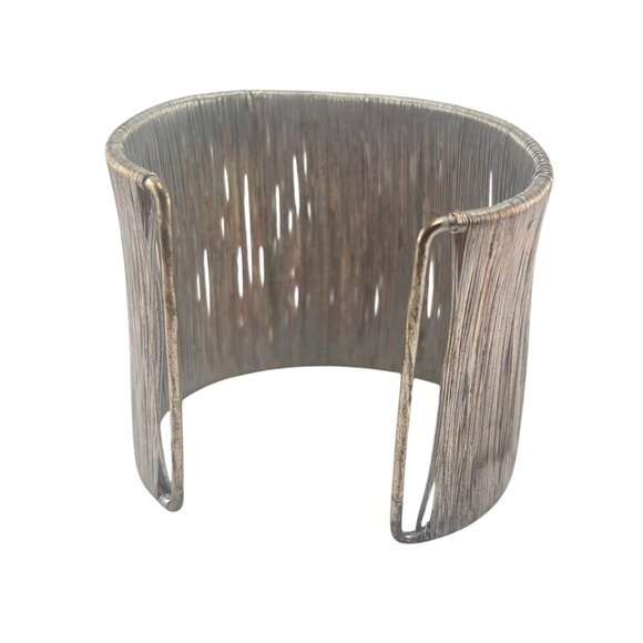 Hollywood Sensation Silver Wire 1980s Cage Cuff Bangle BraceletWide Textured Sil - Picture 8 of 8